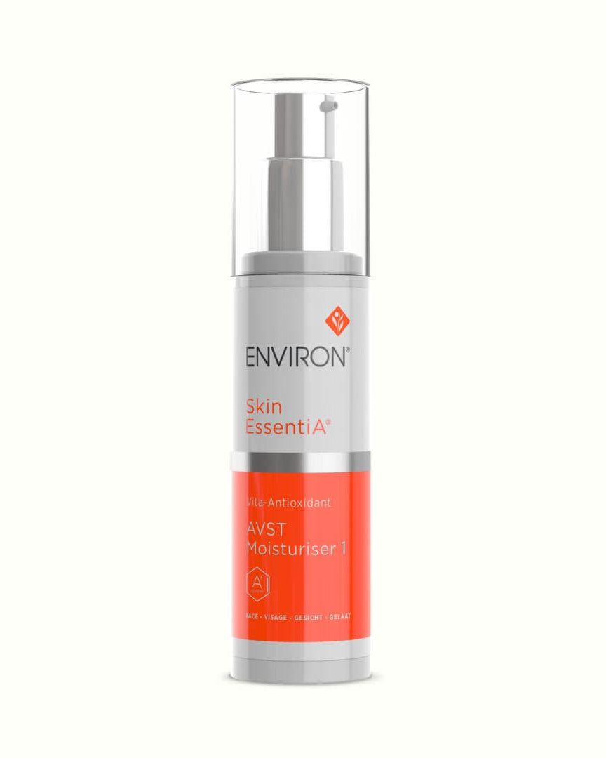 AVST 1 Essential Moisturizer: Lightweight, nourishing with Vitamins A, C, E.