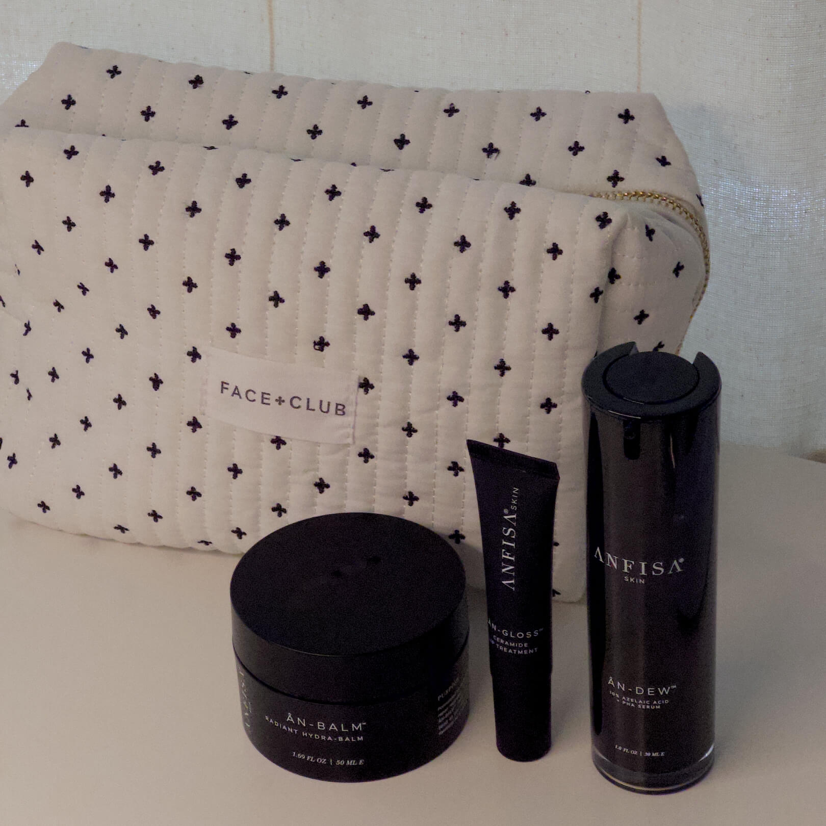 Anfisa Trio featuring An-Dew Serum, An-Balm Radiant Hydra Balm, and Berry Crumble Ceramide Lip Tint for barrier repair, glow, and daily skin nourishment