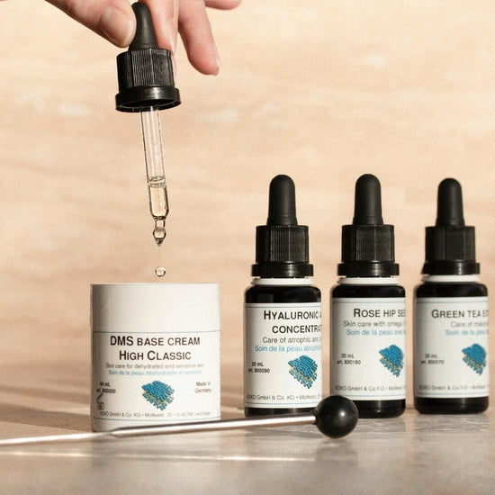 Discover a moisturizer as unique as you with our consultation-only service, where our experts customize a luxurious DMS® base cream with 39 active ingredients to meet your specific skincare needs for exceptional results.