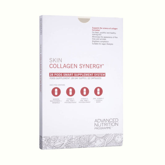 Collagen support system: Brightens, minimizes wrinkles with vitamin C, zinc, MSM.