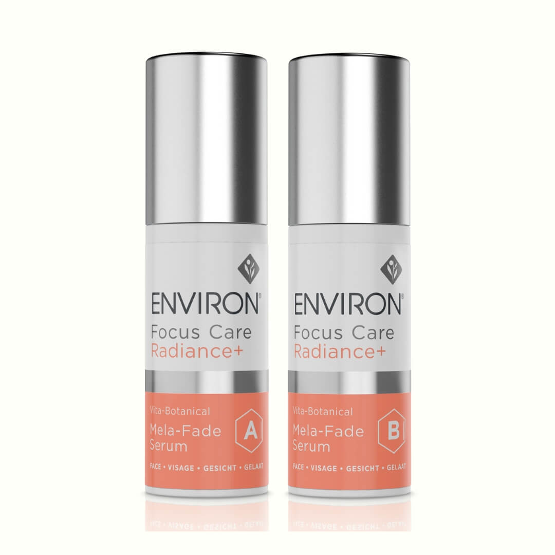 Mela-Fade Serum System: Targets discoloration, brightens skin with vitamins, botanicals.